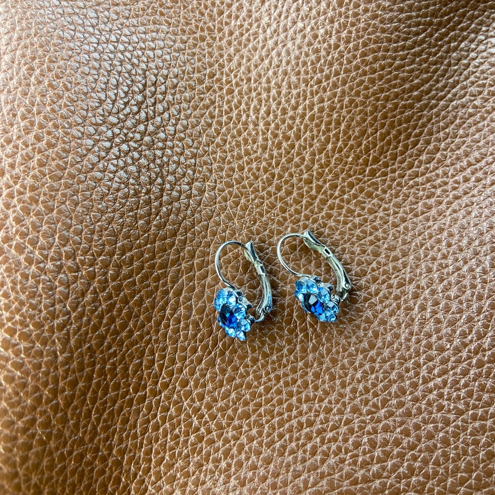 💙 Sparkling Blue Crystal Leverback Earrings 💙